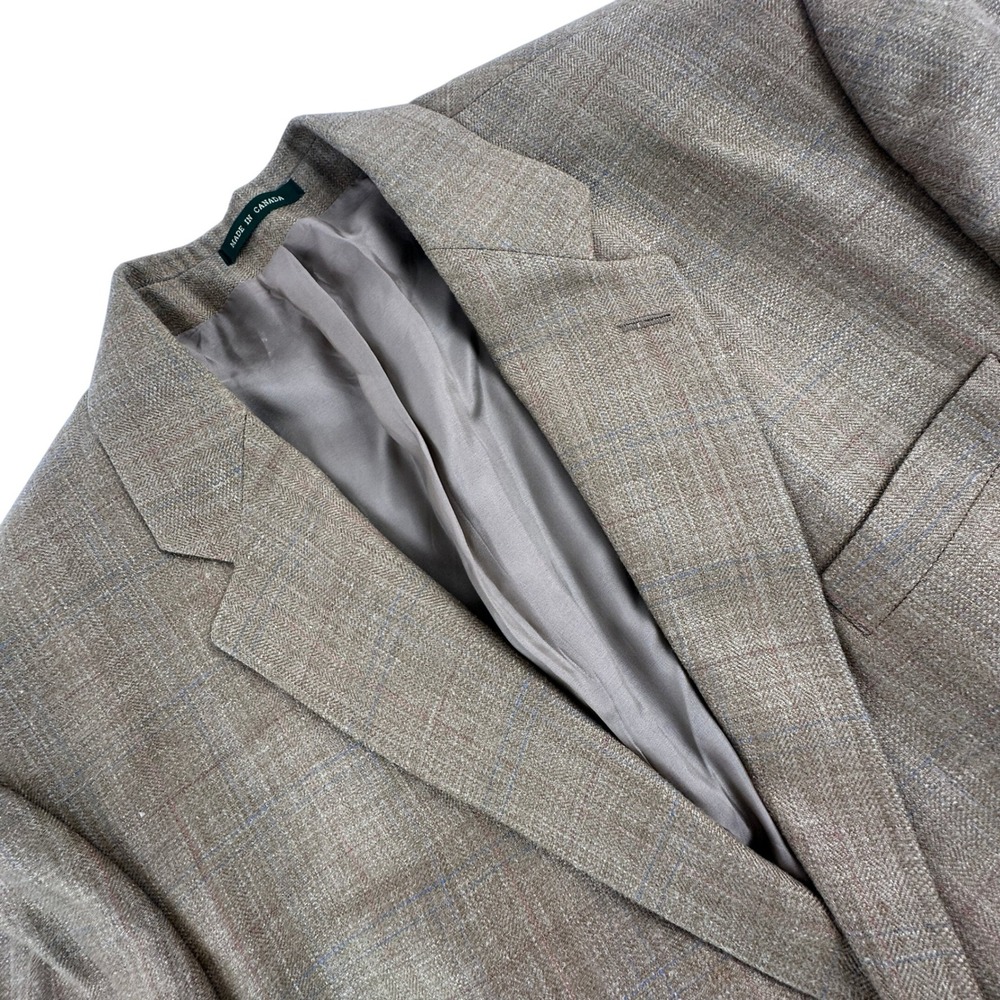 Lauren Ralph Lauren Mens 46L Blazer Brown Tan Silk Linen Wool Plaid Green Label